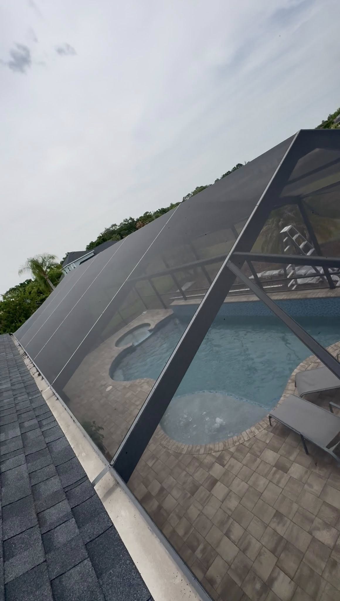 Pool cage roof rescreen after