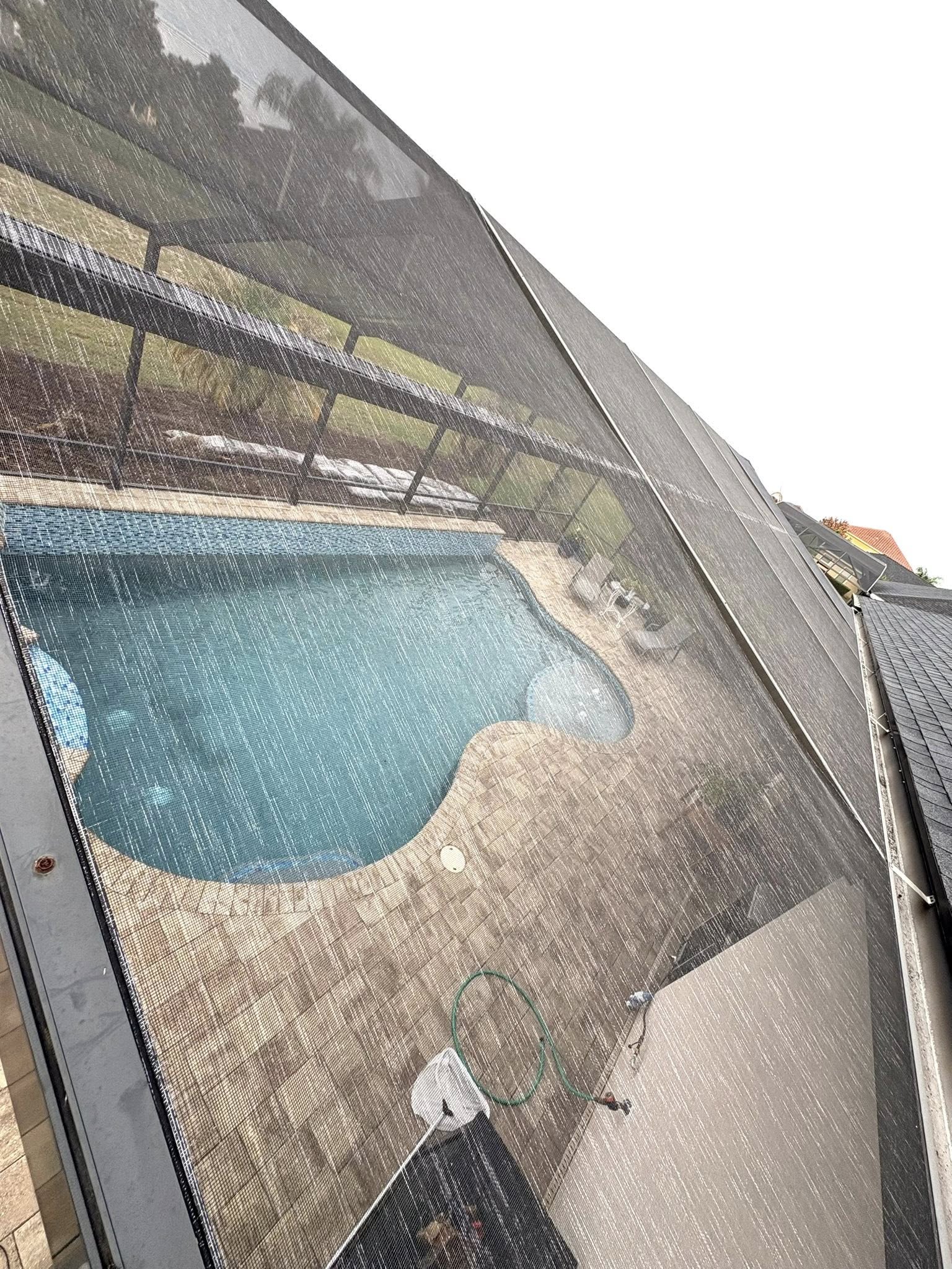 Pool cage roof rescreen before