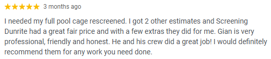 Screening DunRite 5-star Google review 2